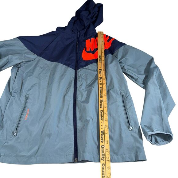 Nike Packable Running Wind Rain Jacket Womens XL‎ Hooded Big Logo Blue Gray - Picture 8 of 11